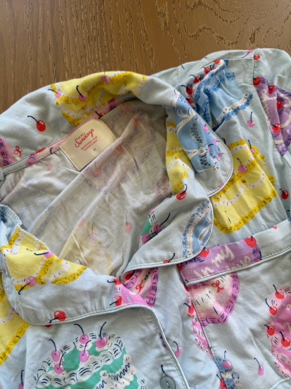 In My Sundays Light Blue Cherry & Sweets Printed Pajama Set